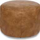Thgonwid Unstuffed Faux Leather Pouf Cover, Handmade Footstool Ottoman Storage Solution, Floor Footrest Cushion - 16.5Dx12H, Mocha