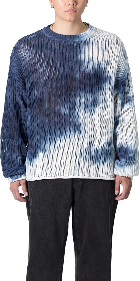Mnml Men's Men's Tie Dye Open Knit Sweater (XX-Large, White)