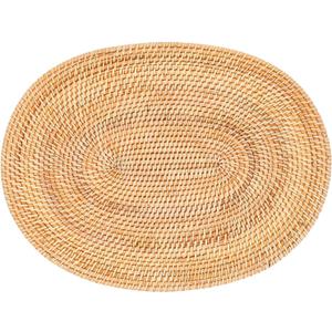 Jkjhbhged 2 Pcs Oval Rattan Placemat,Natural Rattan Hand-Woven,Tea Ceremony Accessories,Suitable for Dining Room, Kitchen,Etc