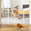 Babelio 36.5-57" Extra Wide Baby Gate with Cat Door,Auto Close&Two Way Swing,Pressure Mounted Dog Gates for Stairs,Doorways,Includes 4 Wall Cups and 3 Extension Pieces,White