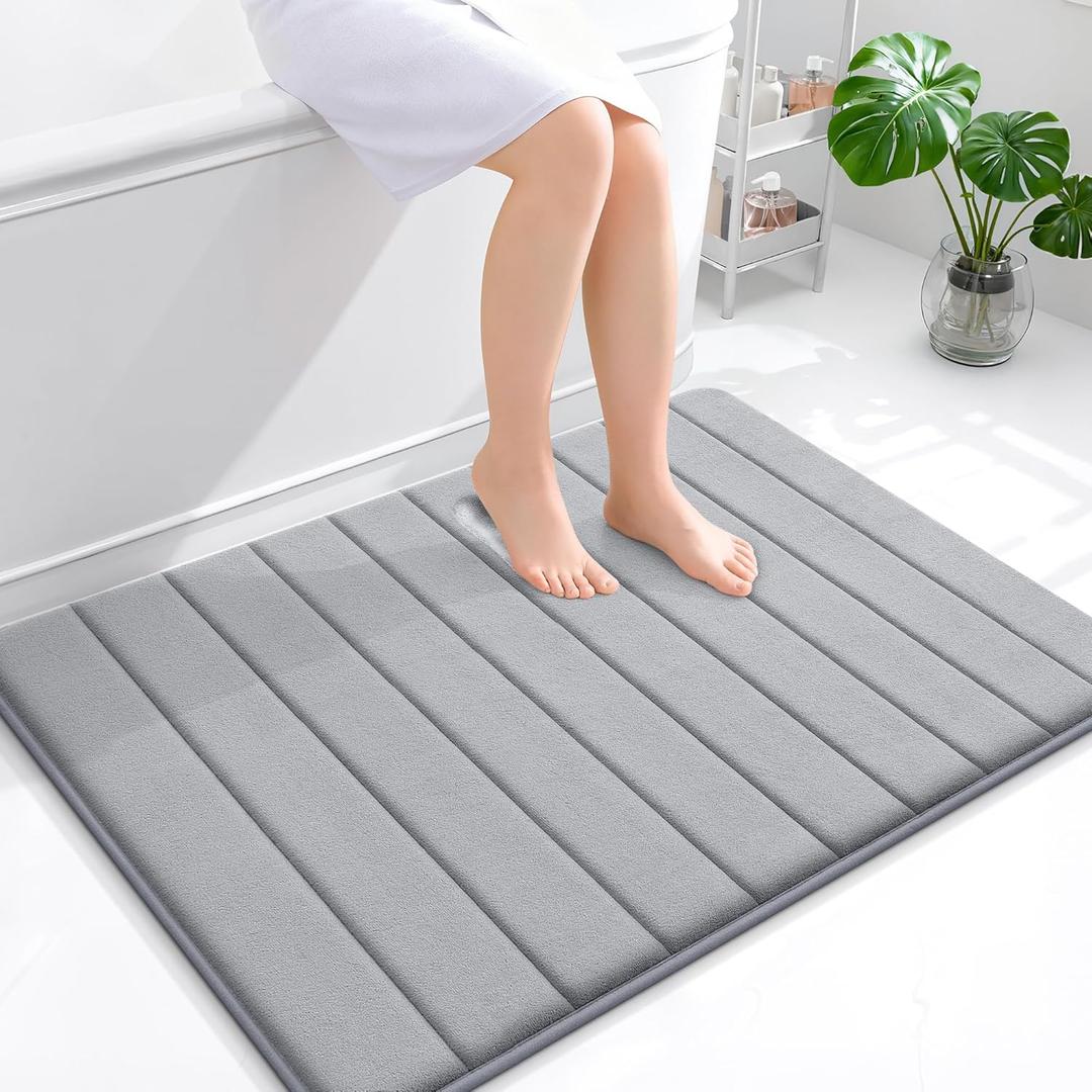 OLANLY Memory Foam Bath Mat 40x32, Super Soft Absorbent Bathroom Rugs, Quick Dry, Machine Washable Shower Floor Rugs, Bathmat Carpet, Bathroom Home Decor Accessories, Grey