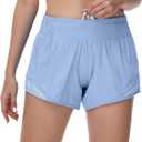 MCEDAR Women's Running Shorts High Waisted Lined 4"Lightweight Active Workout Quick Dry Gym Athletic Sports Short Zip Pocket (Blue, XS)