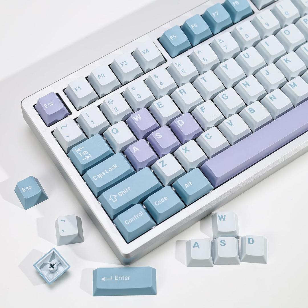 Illusion PBT Double Shot Keycap Set,174 Keys Cute Blue Custom Key Cap Keycaps 70 Percent Cherry Profile Keycaps for 61/64/68/84/87/100/104/108 Mechanical Keyboard