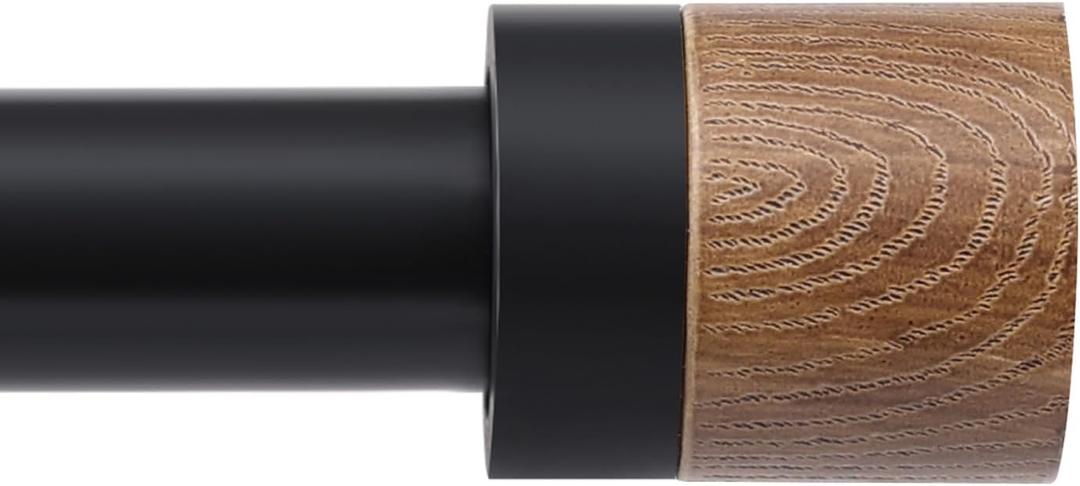 Wood Curtain Rods for Windows 72 to 144 Inches(6-12ft),1 inch Adjustable Window Curtain Rods with Imitation Wood Grain Finials, Heavy Duty Decorative Drapery Rod for Bedroom, Kitchen and patio (Black)
