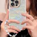 3 x Compatible with iPhone 16 Pro Case for Women Girls, Slim Fit Glitter Cute Phone Case for iPhone 16 Pro with Pearl Phone Charm Lanyard Wrist Strap, Shockproof Hard Protective Case 6.1 Inch Shiny Grey