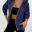 Trendy Queen Women's Zip Up Hoodie Fleece Lined Cropped Sweatshirt Y2K Oversized Fall Jacket (Navy)