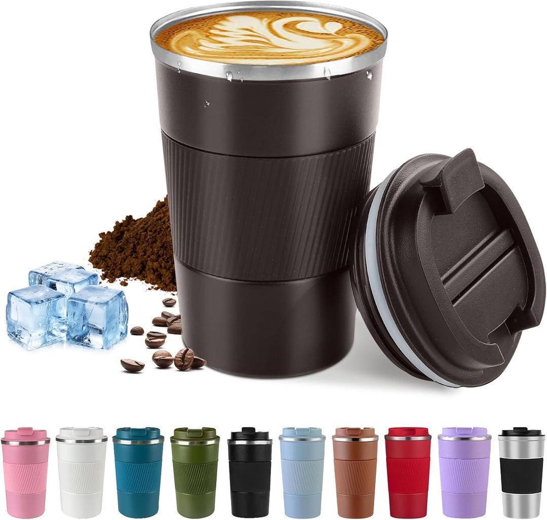 Vacuum-Insulated Stainless Steel Travel Coffee Mug, Leak-Proof Reusable Coffee Cup with Lid - Keep Hot & Cold Drinks for Hours, Durable Insulated Tumbler for Men & Women(3rd-Dark Coffee, 12OZ)