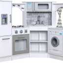 KidKraft Ultimate Corner Wooden Play Kitchen with Lights & Sounds, Play Phone and Curtains, White