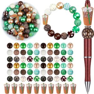 Huquary 70 Pcs Coffee Bubblegum and Silicone Beads Plastic Bubble Gum Beads 20mm Bulk for DIY Making Loose Bracelet Necklace Bag Chain Crafts Keychain Jewelry