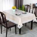 Lace Trim Tablecloth, Crystal Clear Vinyl, Waterproof Plastic Table Cover with Decorative White Border for Dining Tables (60x122in)