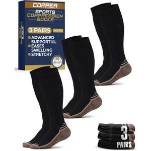 Pembrook 3 Pairs Copper Mens Compression Socks 20-30 mmHg, Running, Hiking, Athletic Cycling, Travel | Circulation Support (XX-Large)