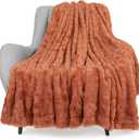 TOONOW Faux Fur Luxury Throw Blanket,Double Side Soft Fluffy Shaggy Fuzzy Blanket for Couch Sofa Bed (Carnelian, Throw)