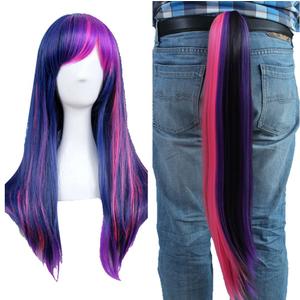 ANOGOL Free Cap + Purple Mix Pink Cosplay Wigs with Ponytail Rainbow Scene Wig with Tail Multi-Colored Synthetic Hair Anime Cosplay Wigs for Halloween Costume Christmas Party Outfit Mardi Gras Wig