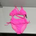 Blooming Jelly Womens High Waisted Bikini Sets Drawstring Tummy Control Swimsuits Crisscross Tie Back Bathing Suit (Small, Hot Pink)