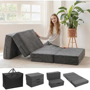 HOMBYS 6 Inch Memory Foam Foldable Mattress Twin Size, Thick Portable 4-Folding Mattress with Removable Washable Cover for Guest Room, Camping & Travel