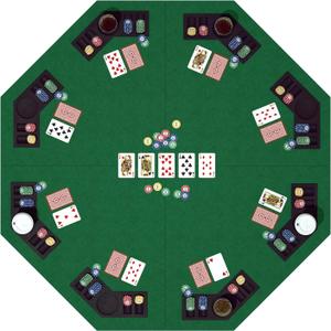 48 Inch Foldable Poker Table Top for 8 Players, Octagon Poker Table Topper with Chips Tray & Cup Holders, Professional Texas Holdem Poker Table Mat with Carrying Bag for Card Casino Games (Green)
