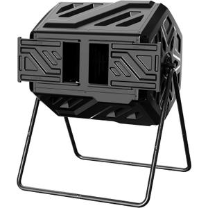 43 Gallon Compost Bin with Gloves, Fast Assembly & Easy Setup Outdoor Compost Tumbler, Updated Dual Chamber Tumbling Composter for Garden, Kitchen, and Yard Waste, Black