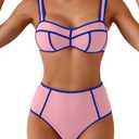 Eomenie Bikini Sets for Women Two Piece Swimsuits High Waisted Color Block Bathing Suits Tie Back Swimwear, Size M