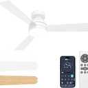VOLISUN Ceiling Fan with Lights, 42 inch Low Profile Ceiling Fan with Light and Remote, Reversible, 3CCT, Dimmable, Noiseless, White Flush Mount Ceilings Fans for Bedroom, Indoor/Outdoor