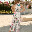 GRACE KARIN Girls Floral Jumpsuit Kids Halter Summer Belted Romper Wide Led Long Pants Green 12Y, Size: 8 Years
