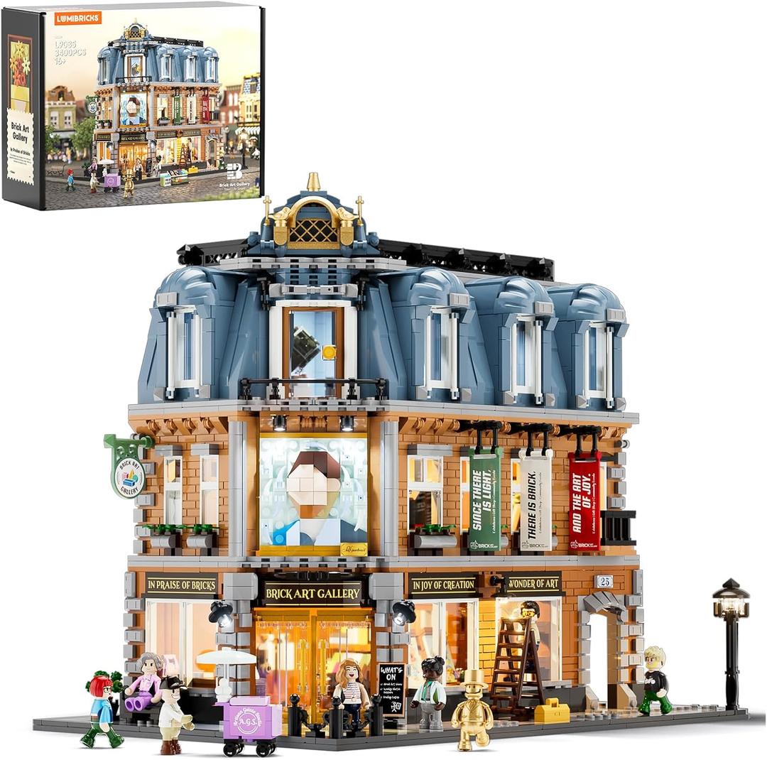 Lumibricks Brick Art Gallery Lighting Building Bricks Set - Town Life City Modular Collection Kit with Minifigures 3400 Pcs for Adults & Teen & Visual Art Lovers