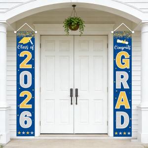 6 x 2026 Graduation Decorations Blue Congrats Grad Porch Banner Graduation Door Banner Class of 2026 GRAD Graduation Banner Sign for 2026 Graduation Party Decorations