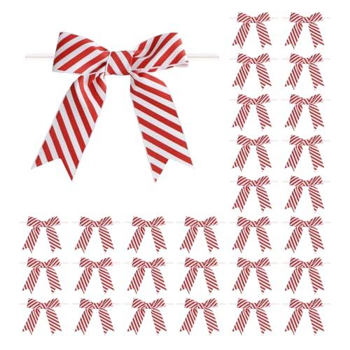 Meseey 30 Pcs 3 Inches Mini Twist Tie Red Striped Printed Grosgrain Ribbon Bow Smal Bows for Applique Embellishment Crafts Sewing Scrapbook Baby Shower Wedding Christmas Girls Dress Hair