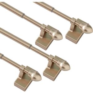 Magnetic Curtain Rods 4 Pack for Metal Doors and Windows, Multi-Use Adjustable Magnetic Rods for Small Windows Cafe Sidelight and Iron Steel Places (Adjust from 9 to 16 Inch, Gold)