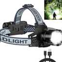 Headlamp Rechargeable, 99000 LM Super Bright LED Head Lamp with 3 Modes, 90 Adjustable Head Lights for Forehead, 20+Hrs Runtime & IPX6 Waterproof HeadLamps for Camping Running
