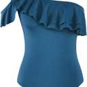 Hilor Women's One Piece Swimsuits One Shoulder Swimwear Asymmetric Ruffles Bathing Suits Aquamarine Blue 8 