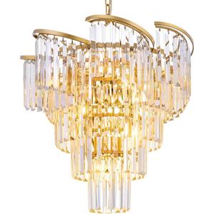 TOCHIC Gold Chandelier 5 Tier Modern Crystal Chandeliers 8 Light, Farmhouse Luxury High Ceiling Light Fixture for Dining Living Room, Bedroom, Bathroom, Kitchen Island, Entryway, 21.6" W
