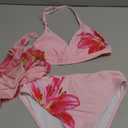 Girl's 3 Piece Floral Print Halter Triangle Bikini Set Cute Swimsuits with Cover Up Beach Skirt (Pink) 13 Years