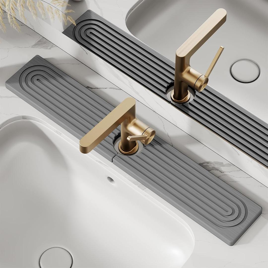 Stone Faucet Mat for Kitchen Sink, Diatomite Drying Stone Tray & Sink Protector, Water-Absorbing Splash Guard, Prevent Moisture on Kitchen & Bathroom Counter (Dark Gray,23.6" x 3.9")