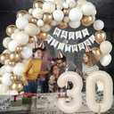 30th Birthday Decorations for Women Her White Sand Beige Gold Balloons Garland Arch Kit Cream Number Foil Balloon Happy Birthday Banner Boho Nude Metallic Champagne Gold Party Decor for 30 Years Old