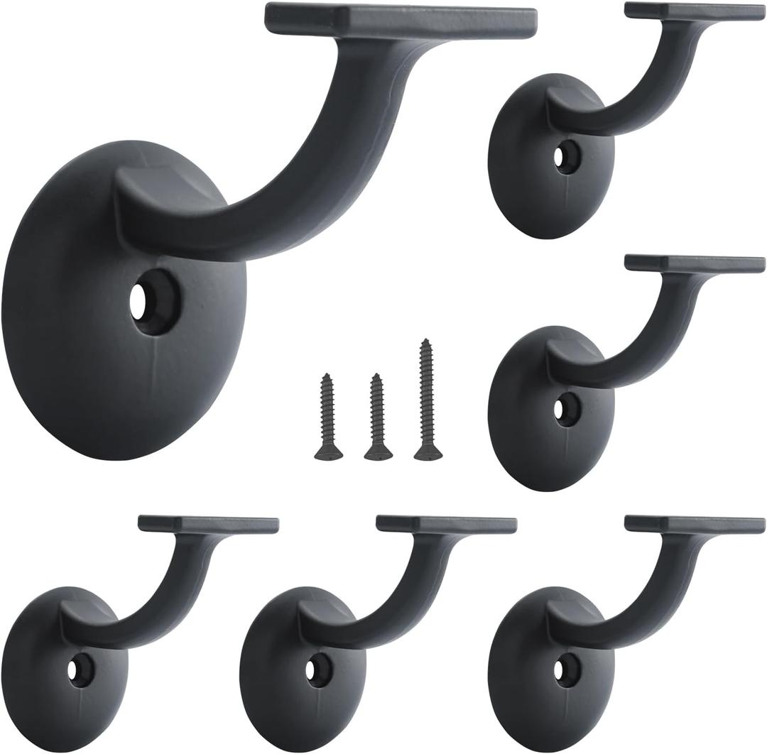 HOME MASTER HARDWARE Hand Rail Bracket, Heavy Duty Stair Support for Home or Office Stairways Handrail, Matte Black 6 Pack