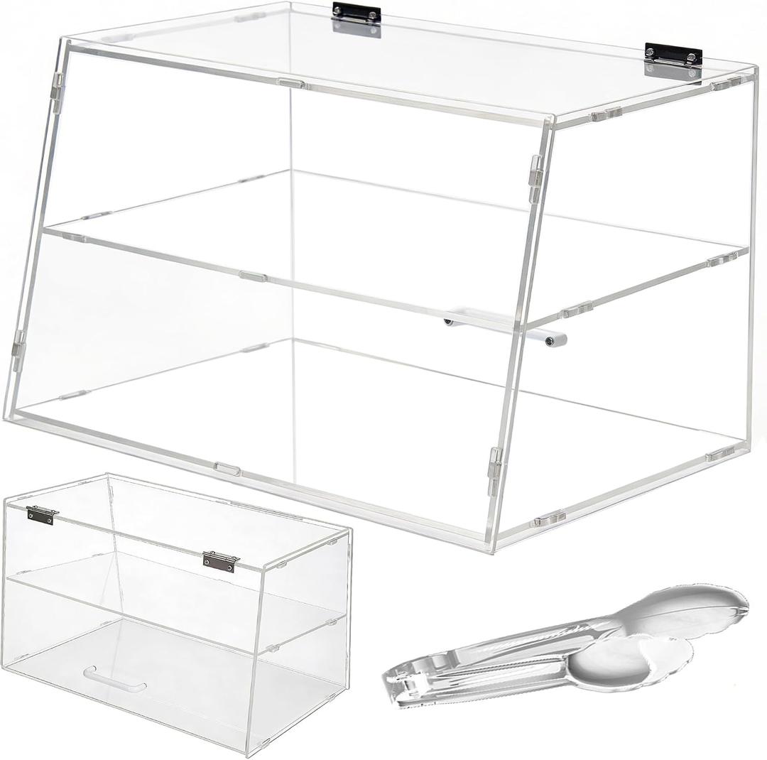 2-Tier Acrylic Pastry Display Case, Countertop Bakery & Food Stand | with Lift-Up Rear Door,for Donuts, Bagels, Cakes, and Cookies