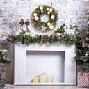 Small Christmas Wreath, 13Inch Artificial Beige Velvet Ball Pine Cone Mini Wreaths for Front Door Christmas Decorations, for Indoor Outdoor Home Hoilday Party Xmas Wall Decor.