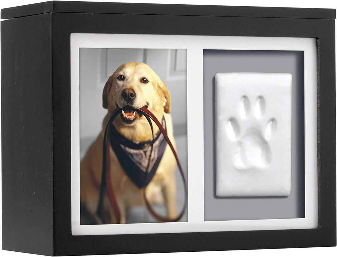 Pearhead Pet Memory Box & Urn Solid Wood, Black Finish, Personalized Keepsake with Clay Paw-Print Kit & 4" 6" Photo Frame Holds Ashes, Collars, Special Toys & Memories