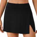 Rooscier Women's Slit Side Tennis Skirt High Waist Golf Athletic Mini Skorts (Black)