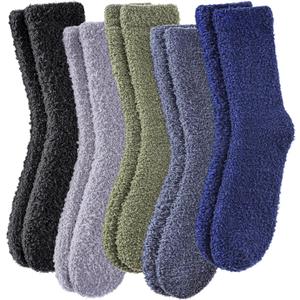 MQELONG Fuzzy Socks for Men & Women Cozy Fluffy Winter Warm Slipper Socks Microfiber Soft Home Sleeping Socks (Light Gray/Blue/Green/Black/Dark Gray)