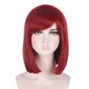 morvally Short Straight Deep Red Bob Wigs with Bangs for Women's Girls Cosplay