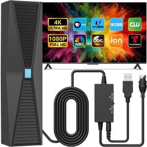TV Antenna for Smart & Old TVs, 6000+ Miles Range Strongest Digital HD TV Antenna Indoor Support 4K 1080P VHF UHF, 360 Long Range Reception with Signal Amplifier