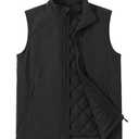 ASPO Men's Windproof Warm Golf Vest Outerwear with 6 Pockets Waterproof Winter Softshell Sleeveless Puffer Jacket for Hiking Black M