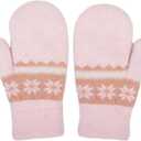Kids Winter Warm Knit Mittens-Double Layer Thickn Outdoor Gloves Soft Stretchy Snowflakes Gloves for Boys Girls 5-10Y