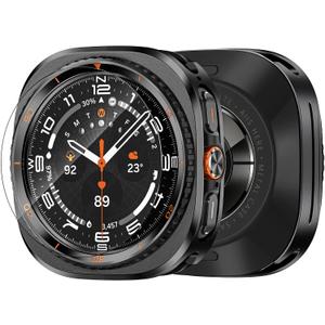 3 in 1 Metal Case for Samsung Galaxy Watch Ultra 47mm with Screen Protector, Rugged Metal Bumper with 9H Tempered Glass Film + Back Cover for Galaxy Watch Ultra 47mm