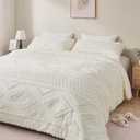 Boho Queen Comforter Set Beige with Sheets, 3 Pieces Tufted Queen Comforter Sets Boho Bedding Cream Soft Warm Neutral Comforter Sets for All Seasons