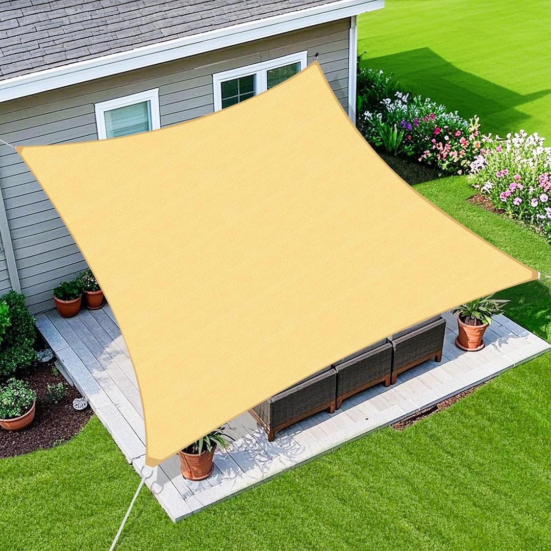 Sun Shade Sail 16'X20' Curved Edge Outdoor Shade Canopy Sand Breathable 95% UV Block Shade Cloth for Patio Garden Backyard