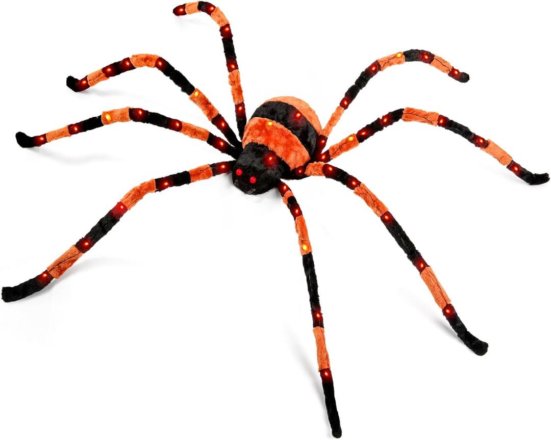 Halloween Decorations 5ft Giant Light Up Spider, 60inch Scary Spider with 56 LED Light, Timer, Creepy Spooky Decor, Glowing Eyes, Haunted Horror Prop for Spiderweb, Indoor, Outdoor, Yard (Orange)