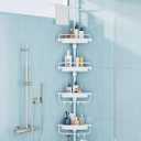 XLHOMO 32-122inch Corner Shower Caddy Tension Pole All White, Rustproof Drill-Free Shower Shelves for Bathroom Bathtub Washbasin, Adjustable Shower Organizer with 4 Tier Patent Shelves & Towel Bars, 13 inches x 8.4 inches x 1 inch