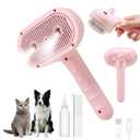 Cat Steam Brush with Release Button, 3-in-1 Steam Grooming Brush for Shedding, Hair Removal tool for Dogs & Cats, Self Cleaning Spray Comb with Mist for Long Haired Pets (Pink)